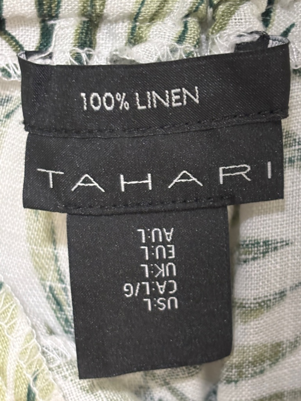 Tahari Linen Cropped Pants White Green Leaf Print 100% Linen Size Large Side Zip - Picture 5 of 11